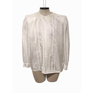 Nilani Vintage White Long Sleeve Lace Bib Collar Women 10 Back Buttons -611lp